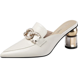 Half Slippers Women's Summer 2023 New Pointed Toe Fashion Half Support Women's Shoes Soft Leather Thick Heel