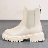 Pu Leather Thick Sole Chelsea Boots Women 2023 Retro Round Toe Platform Ankle Boots Woman Back Zipper Short Botas