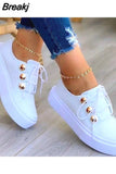 Summer Fashion Women Flats Solid Skateboard Shoes Comfortable Casual Pu Sneakers Female Platform Lace-Up Sneakers
