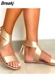 Summer Women's Flat Sandals Ankle Lace Open Toe Gladiator Sandals Tassels Roman Shoes Women's Gold Large Flat