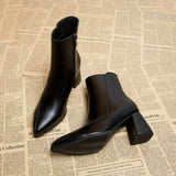 Boots Female 2023 Autumn And Winter New Korean Version Of Fashion Pointed Thick Heel Side Zipper Short Tube Fashion Pure Black Women's