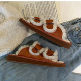 Winter Women Buckle Fluffy Slipper Casual Fashion Platform Soft Artificial Fur Slides