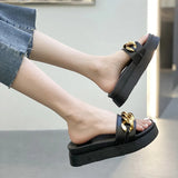 Casual Rivet Rubber Flip Flops Female Shoes Slides Low Luxury Hawaiian Soft 2022 Flat PU Fashion Basic Metal