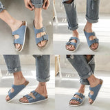 Summer Unisex Beach Holiday Cork Slippers 2023 Men Casual Double Buckle Outside Slides