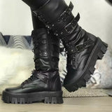 Goth Women Motorcycle Boots Buckle Chunky Heel Platform Shoes Rock Kpop Dark Luxury Brand Combat Boots Woman