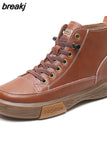 Women Ankle Autumn Boots Ladies Flat Shoes Woman Genuine Leather Lace up Casual Boots Female Motorcycle Boot