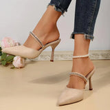 Straps Stiletto Heeled Sandals Women Pointed Toe Elegant High Heels Mules Woman Slip On Luxury Designer Party Shoes