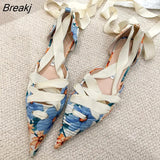 Printed Pointed-Toe Sandals Ankle Strap Single Shoes Women Flat Shoes Spring And Summer