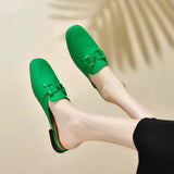 Mules Fashion Design Square Toe Chains Slippers Shoes Summer Outdoor Office Wear Green Yellow Sandals