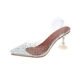 Women 2023 New Transparent Rhinestone Low Heel High Heel Fashion Sandals Large Size Women's