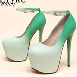 17CM Super High Heels Platform Pumps Women Mules Stiletto Fashion Round Toe Ankle Buckle Strap Club Pole Dance Shoes