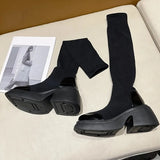 Autumn Winter Stretch Over The Knee Boots for Women Thick Heels Knitted Sock Boots Woman Slip On Platform Long