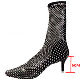 New Sexy Hollow Thin Heel Mesh Stockings Water Drill Socks Boot Short Boot High Knee High Women Boot Pumps Women Shoe