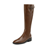 Women Knee High Boots 2022 Luxury Split Cow Genuine Leather Brown Black ZIP Low Block Heel High Quality Long Boot Handmade