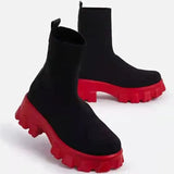 Women Boots Elastic Platform Boots Breathable Spring Summer Heels Botas Mujer Slip On Ankle Boots Elegant Woman Heeled