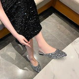 Silver Slingbacks Flats Shoes Woman 2024 Trend Designer Pointed Toe Flat Slip-on Mules Shiny Soft Ballet Flats Black