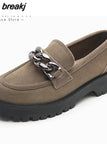 Size 34-42 Casual Loafers For Women Real Leather Flats Platform Shoes Fashion Chain Chunky Heel Ladies Retro