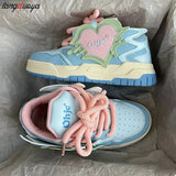 yellow Women Low-top heart Patchwork Women Sneakers Flat Platform Fashion Skateboard Shoes Mixed Color Students Chic