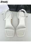 2023 New Summer Woman Thick Heels Ladies Casual Pumps Female Narrow Band Shoes Footwear Woman Square Toe Buckle