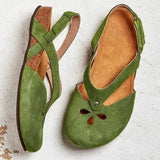 Women Sandals Leather Flat Sandals Round Toe Female Casual Ankle Strap Hollow Sandals Elegant Soft Beach Sole Woman