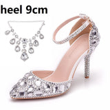 Breakj Tuxedo Diamond Wedding Shoes 9 Fine Heel Pointed Sandals Luxury Water Drill Wedding Shoes