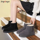 Plus Velvet PU Waterproof Mid-Tube Snow Boots Thickened Warm Women's Boots 35-40 Flat-Heeled Cotton Shoes Botas