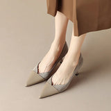 New Stitching High Heels Women's Single Shoes Pointed Thin Temperament Hollowed Out Apricot Matching Shallow