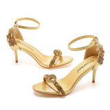 Breakj Shallow Word With A Golden Diamond High-Heeled Sandals Fine Heel With A Buckle Ball Ball