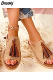 New Fringe Slides Women's Fashion Outdoor Flat Slippers Summer Comfortable Sandals Big Size Casual Women's