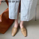 Spring Women Mule Slippers Fashion Square Toe Flat Casual Slides Slip On Outdoor Female Flip Flops Sandals Zapatillas