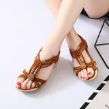 New Summer Sandals Women's Round Toe Open Toe Flat Sandals Slip-on Casual Women Sandals Beaded Sandals Beach