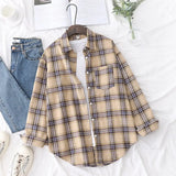 New Fashion Loose Womens Plaid Shirt Fresh College Style Design Blouses And Tops Long Sleeve Casual Female Checked