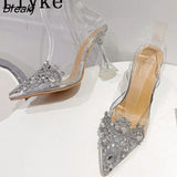 New PVC Transparent Women Pumps Sexy Crystal Rhinestone High Heels Pointed Toe Wedding Prom Sandals Spring Clear