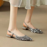Sequin Pointed Toe Slides 3 Cm Square Low Heels Students Half Slippers Summer Casual Beach Women Sandals Outdoor