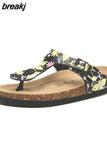 2023 New Women Print Cork Flip Flops Slipper Casual Summer Beach Outside Non-slip Slides