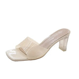 Shoes House Slippers Platform Women Heels Jelly Slides Med Mules Sexy 2023 High Transparent Soft Pumps Square heel