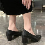 Size Soft Leather Shallow Mouth Pointed Thick Heel Shoes Women 2023 New Spring Autumn Snakeskin Pattern High Heels