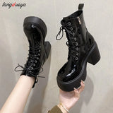 Platform Short Plush Women Short Boots Fashion Ladies Elegant Lace Up Ankle Boot Outdoor Thick Bottom Motorcycle