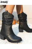 Western Boots Cowboy Boots Women Plested Women Ankle Boots Pu Leather Shoes Autumn Boots Women Booties Lady Plus Size