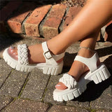 Trend Women Candy Color Sandals Summer Platform Chunky Heels Open Toe Solid Weave Buckle Strap Ladies Punk Shoes