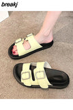New Summer Women Outside Holiday Buckle Slipper Casual Beach Open Toe Flat with Non-slip Slide