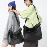 Capacity Fashion Men Shoulder Bag PU Leather Women Soft Caual Storage Sports Fitness Tote