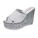 Golden Women Slippers Summer Shoes Platform(4cm) Outside Fitting-room 11cm High Heels Wedges Solid Mesh Female