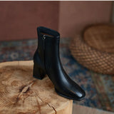 and Winter 2023 New Versatile Nude Boots Women's Thick Heel Side Zipper High Heel Simple Casual Square Short Boots