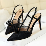 Breakj High-Heeled Fashion Sexy Party Show Thin Women's Shoes Thin Heel High Heel Diamond Lace Hollow Out
