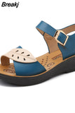 Flat Sandals Woman Aged Leather Soft Bottom Mixed Colors Sandal Platforms Comfortable Heel Shoe New Summer Mother