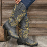 Women's Embroidered Butterfly Cowgirl Boots Western Boots Womens Retro Knee High Boots Handmade Leather Cowboy Boots Large