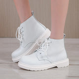 Solid Women White Boots Luxury Split Leather Girls Casual Shoes Lace-up Street Punk Ladies Motorcycle