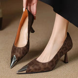 Breakj 2025 New French Retro Leopard Tip High Fine Heel Singles Female Fashion Temperament Metal