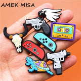 1pcs Gun Style Shoe Charms Revolver UZI Turtle PVC Shoe Accessories Decoration Fit Croc Jibz Party Kids Gifts